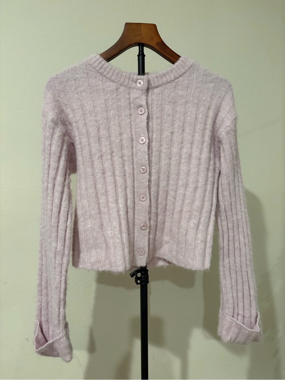 wild fable Lilac Ribbed Button-Front Cardigan XXS